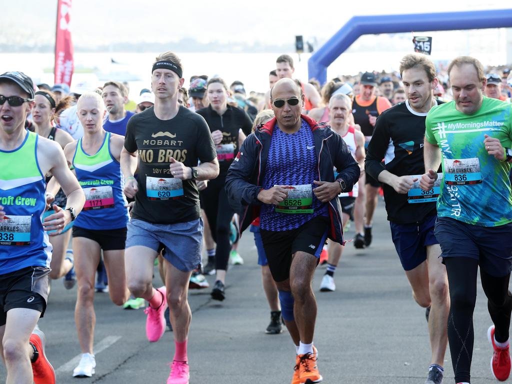 Runners begin the 2019 Point to Pinnacle. Picture: LUKE BOWDEN