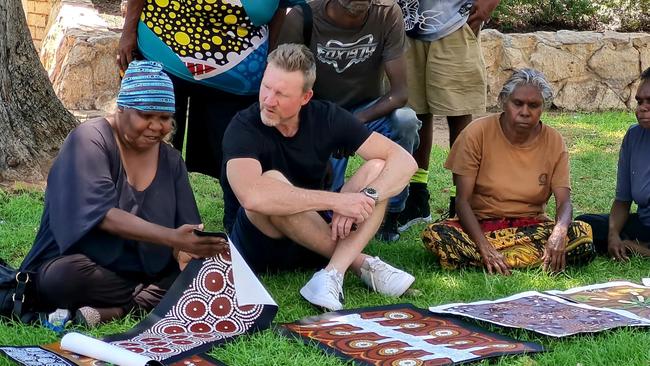 Nathan Buckley in Todd Mall during his recent visit to Alice Springs after being named the ambassador for the upcoming Alice Springs Masters Games. Picture: Supplied