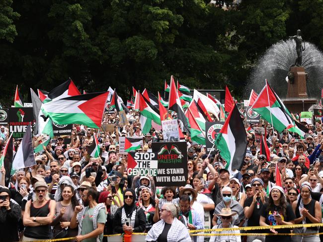 Pro-Palestinian protesters gathered in Sydney’s Hyde Park to rally against the Israeli occupation of Gaza. PICTURE: NCA NewsWire