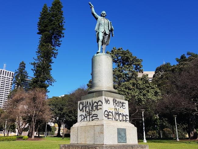 The Captain Cook statue was vandalised overnight. Picture: David Swift