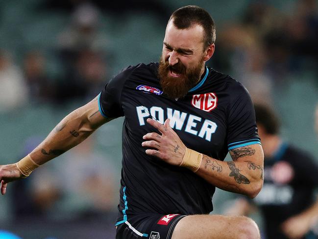 ADELAIDE, AUSTRALIA - MAY 30: Charlie Dixon of the Power during the 2024 AFL Round 12 match between the Port Adelaide Power and the Carlton Blues at Adelaide Oval on May 30, 2024 in Adelaide, Australia. (Photo by Sarah Reed/AFL Photos via Getty Images)