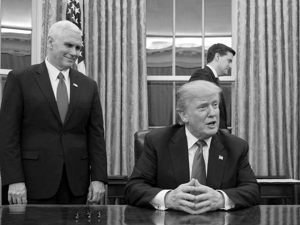 US President Donald Trump with Vice-President Mike Pence in the Oval Office. Picture: AFP