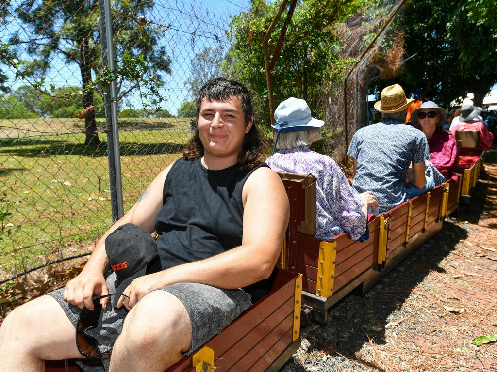 Australia Day celebrations proving big kids love train rides too, in Casino at the Mini Train railway Wade Sonnex of Casino.