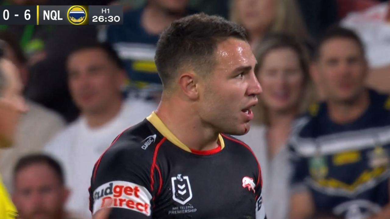 Sean O'Sullivan was bleeding from the chin. Photo: Fox Sports