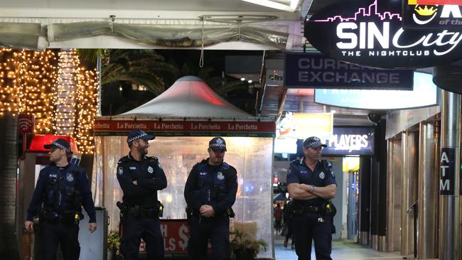 Police on patrol in Surfers Paradise. Picture Glenn Hampson