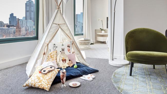 2/20
The Langham, Vic
Long aligned with opulence, The Langham  is capturing the family market with its Langham Kids’ Glamping Package. Picture a tent filled with goodies, including two kids’ backpacks loaded with surprises, milkshakes and cookies and two kids’ robes to use during the stay.