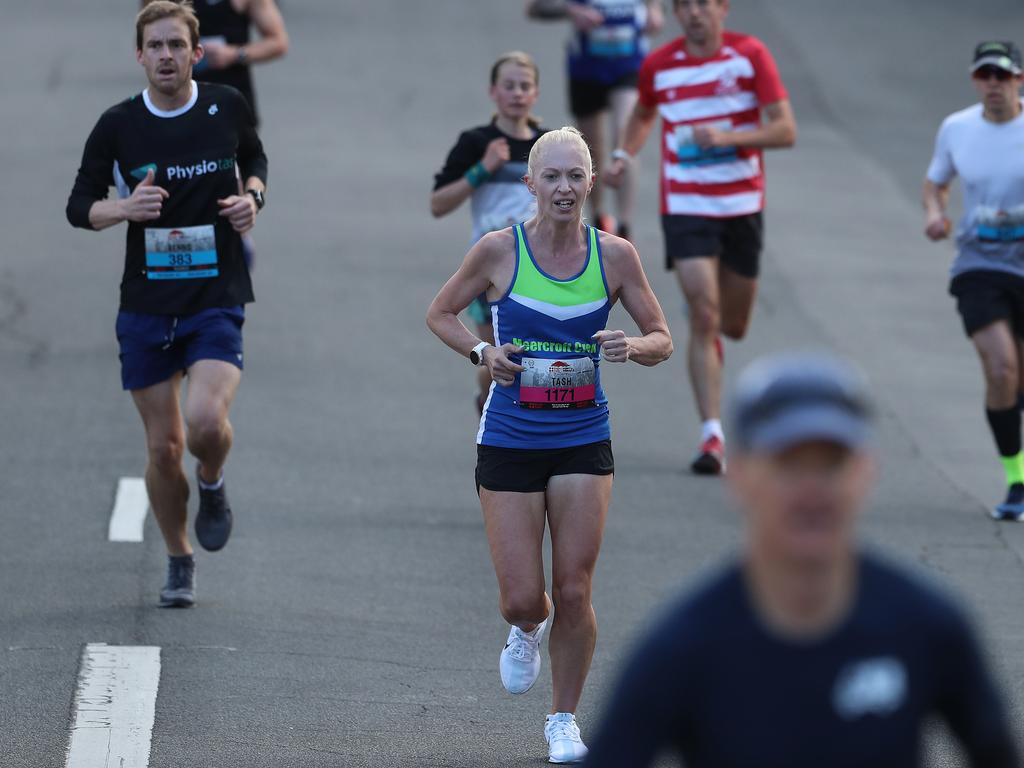 Runners make their way up Davey Street during the 2019 Point to Pinnacle. Picture: LUKE BOWDEN