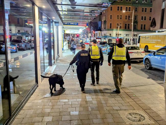 Police out in force in the Elizabeth St mall. Image: Tasmania Police