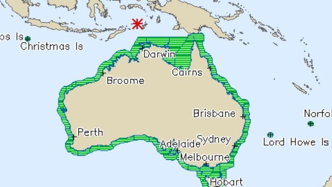 The earthquake hit near the Banda Sea in the early hours of Saturday morning, Picture: Bureau of Meteorology