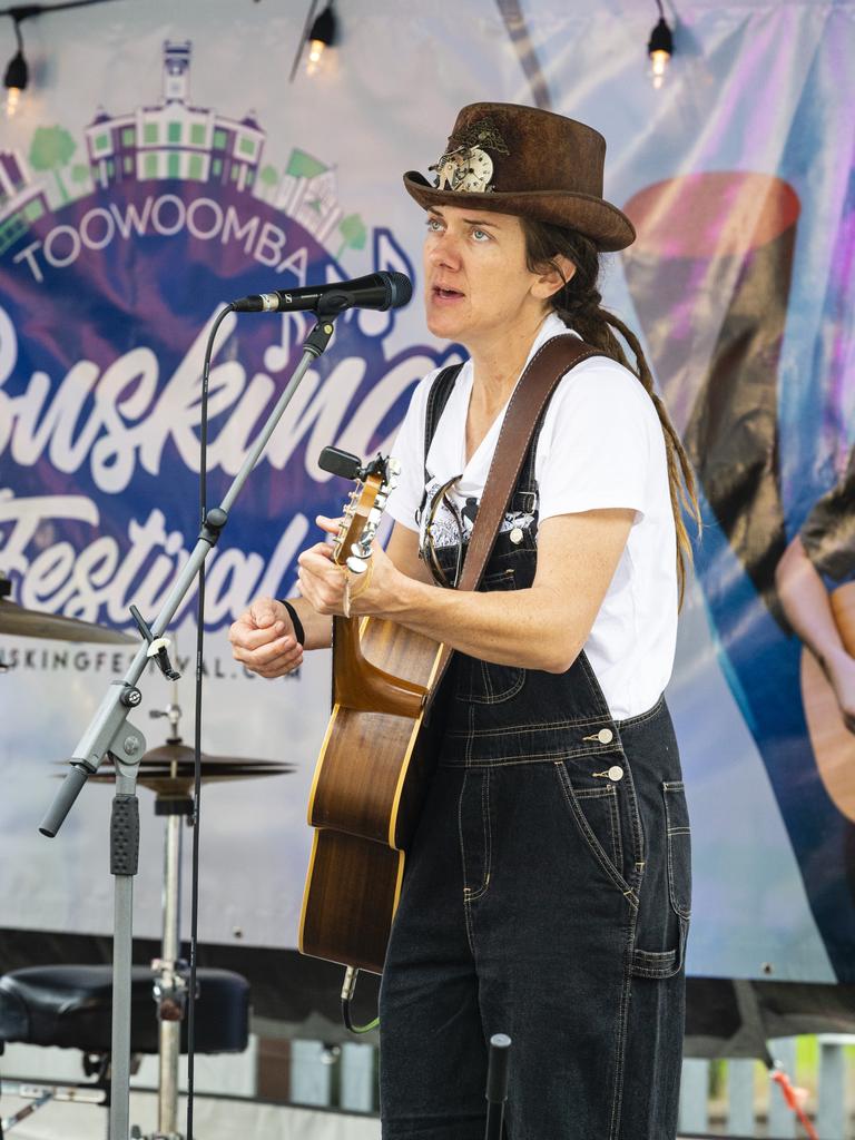 Jacqueline Evans performs as Pepper Jane in the Toowoomba Busking Festival, Saturday, April 30, 2022. Picture: Kevin Farmer