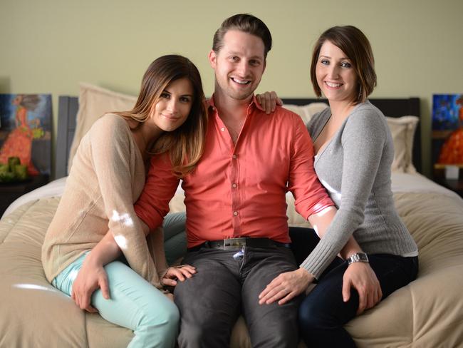 Adam Lyons, Brooke Shedd, right, and Jane Shalakhova, left, who all live as a 'throuple' in Austin. Picture: News Dog Media/Australscope