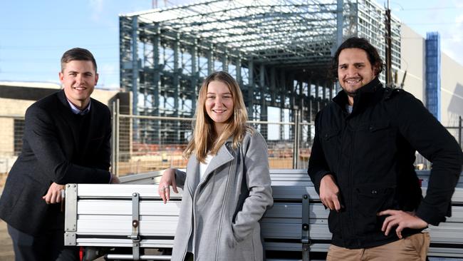 BAE graduates Matthew Majewski, Aleisha Thomas and Kieran Carter at the Osborne shipyard. Picture: Tricia Watkinson