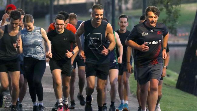 Opposition leader Peter Malinauskas (front, middle) is an avid parkrunner and has himself ranked in the top 20,000 in South Australia. Picture: Dean Martin