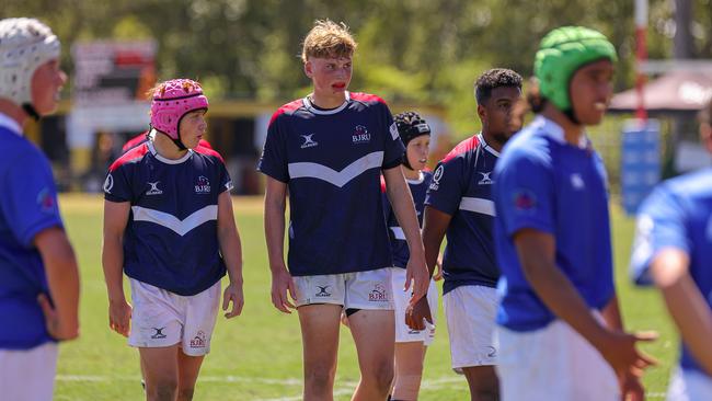 Buildcorp Emerging Reds Cup action from the day one match between Queensland Country Under-14s and Brisbane Junior Rugby Union Under-14s. Picture credit: QRU Media/ Erick Lucero.