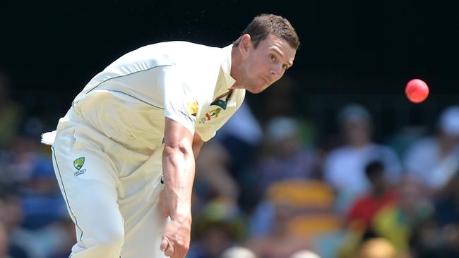 Australian paceman Josh Hazlewood sends one down at the Gabba.