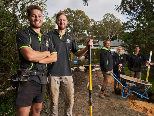 Brothers Jon and Matt Blacket, working on a project in Glenalta, with employees, Jack Fletcher, Blake King and Mitch Russell, say the renovation cash grants will help keep construction jobs flowing in. Picture: Matt Loxton