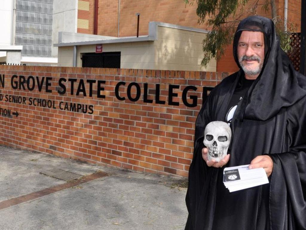 Noosa Temple of Satan founder, Robin Bristow, also known as Brother Samael Demo-Gorgon, outside Kelvin Grove State College last year