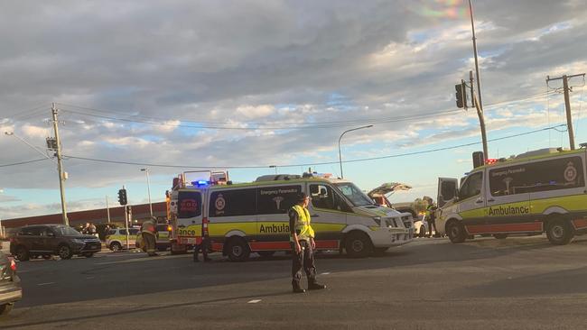 Emergency services at the scene of the Logan crash. Picture: Judith Kerr