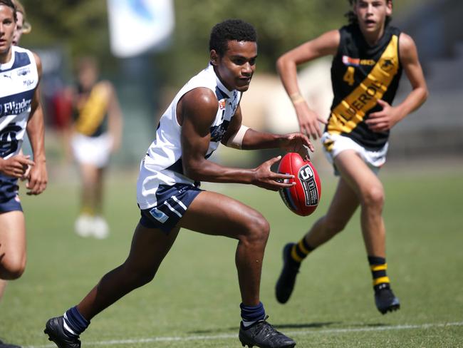 South Adelaide's Benny Barrett in action during the round four under-16 game against Glenelg. Picture: Cory Sutton, SANF