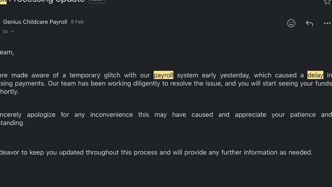 Genius pointed to a glitch in its payroll system on February 9 for the delayed pay. Picture: Supplied