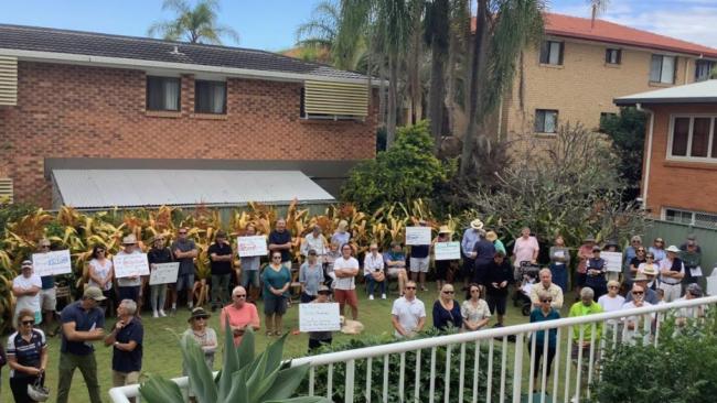 Residents arriving for a meeting at Bilinga on the southern Gold Coast where they were protesting about development.