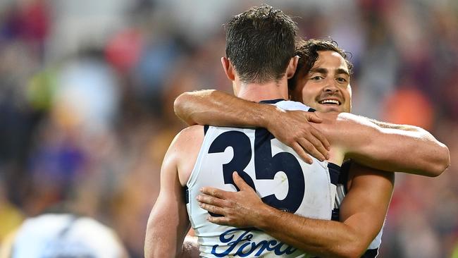 Will Patrick Dangerfield and Luke Dahlhaus spearhead the Cats to a win over Hawthorn on Easter Monday? Picture: Getty