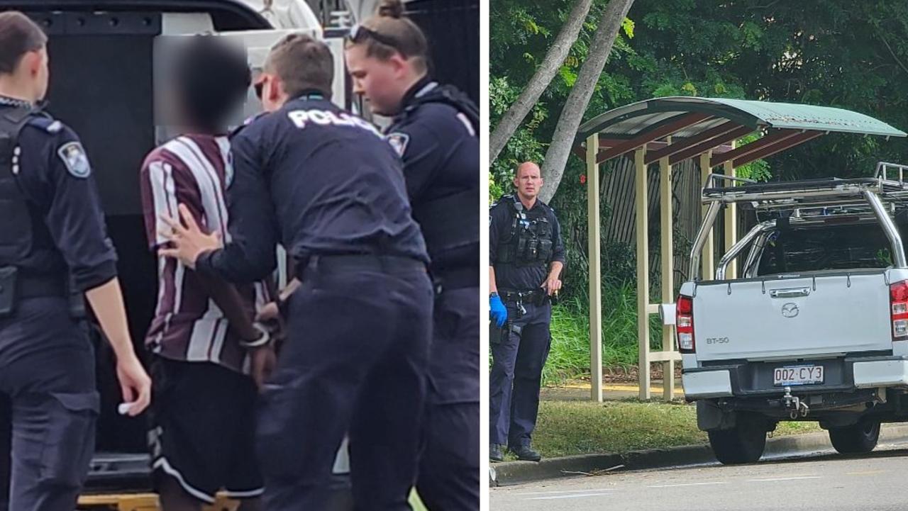 Police have taken a group of youths into custody in Kirwan after a stolen Mazda BT-50 was dumped along Burnda St. Pictures: Natasha Emeck