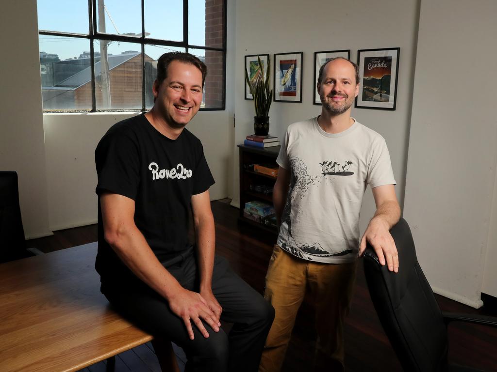 Rome2Rio co-founders Michael Cameron (left) and Bernie Tschirren. Picture: Stuart McEvoy/The Australian