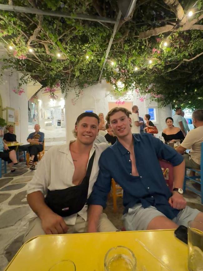 Players joked they would “turn into a yiros” after enjoying amazing food in the Greek Islands. Picture: Instagram / @jake_soligo