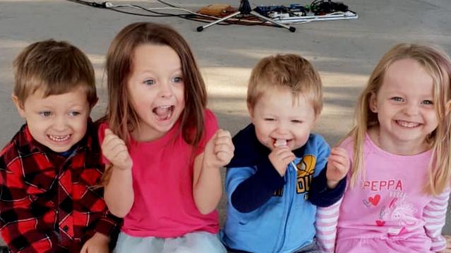 Ms McLeod’s children (left to right) Wyatt, Ally, Zaidok and Matilda were in the back seat of the woman’s station wagon at the time of the fatal crash. Picture: Supplied