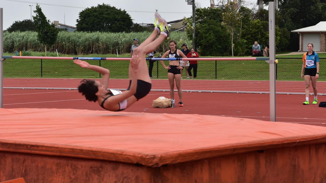 Elizabeth Horne in the high jump at Mackay Athletics Club's Track and Field Carnival 2022. Picture: Max O'Driscoll.