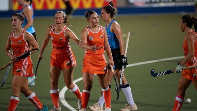 The first Festival of Hockey match between the Territory Stingers and Brisbane Blaze. Picture: Pema Tamang Pakhrin