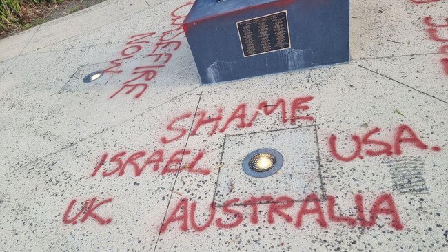 Some of the slogans in the vandalism at the Melbourne suburban war memorial. Picture: supplied