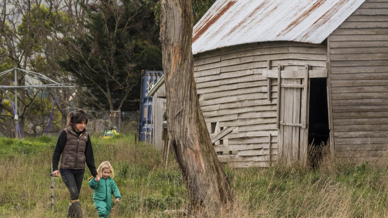 Karen Butler and 3 year old daughter Imogen on the farm. Picture: Phillip Biggs