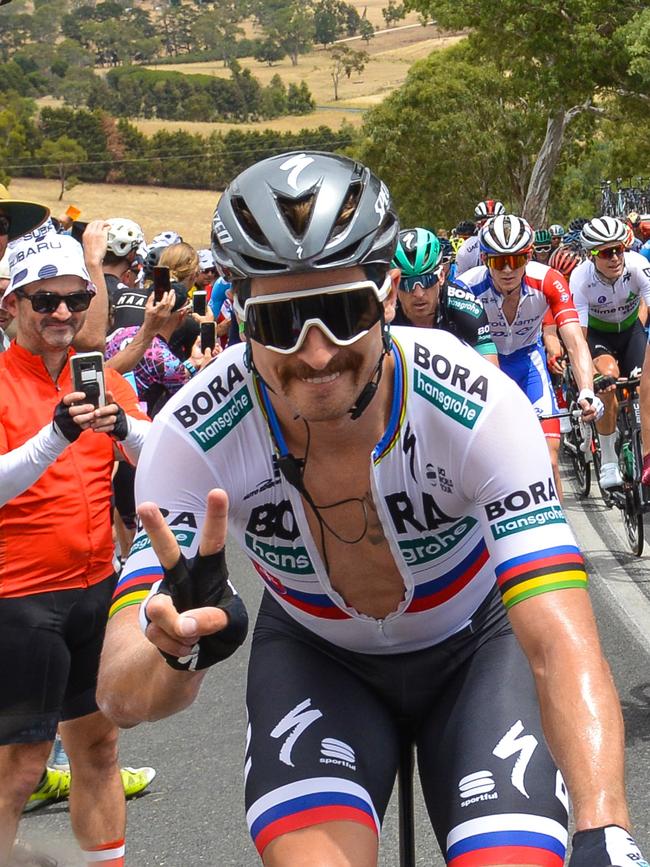 Bora-Hansgrohe rider Peter Sagan near Kersbrook in the Adelaide Hills on Tuesday. Picture: Brenton EDWARDS / AFP