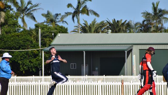 Matthew Wicks bowling for the Brothers Cricket Club against Norths Cricket Club in the Mackay Cricket Association