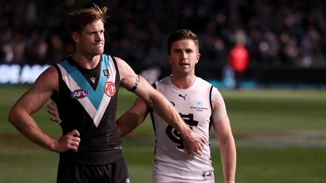 Marc Murphy is congratulated by Tom Jonas. Picture: Getty Images