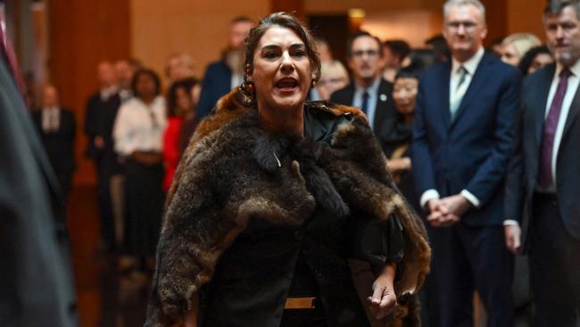 Senator Lidia Thorpe heckles King Charles III during the parliamentary reception at the Parliament House on Monday. Picture: Getty Images