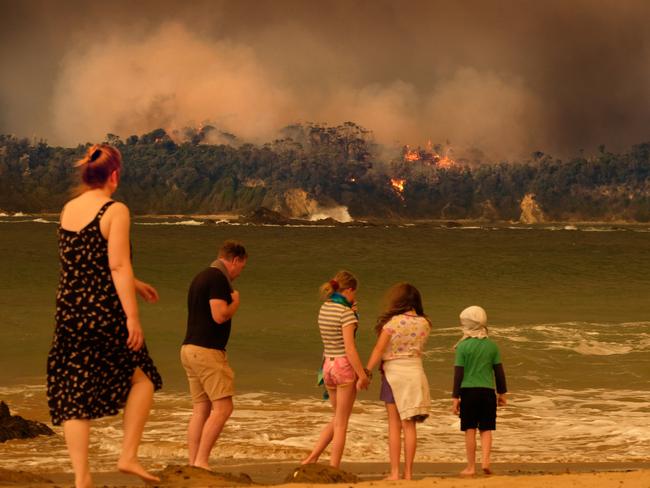 Malua Bay ablaze on New Year’s Eve. Picture: Alex Coppel