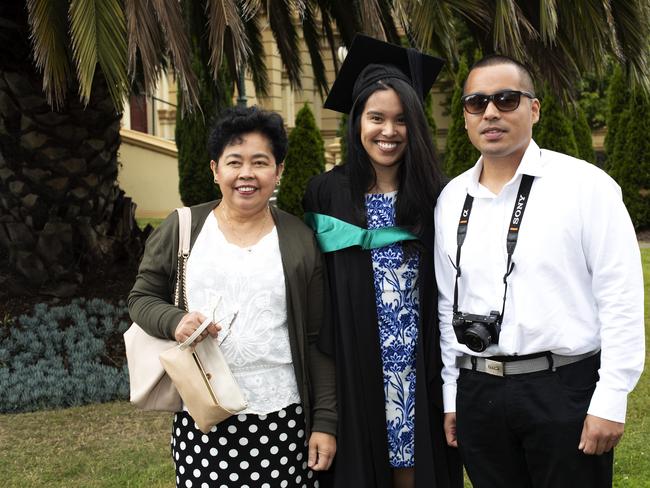 Shirley, Raychelle and Daryl Morcilla at the UTAS Graduation at Launceston. PICTURE CHRIS KIDD
