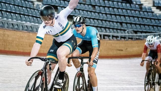 Tom Cornish of Panania winning the Clarence Street Cyclery Cup at the Dunc Gray Velodrome last November. He is one of the many Australian stars who have trained at the Bass Hill velodrome. Picture: Stu Baker