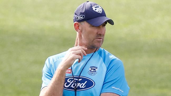 Geelong assistant coach Steven King collapsed at training and was taken to hospital the day before the Cats’ preliminary final against Brisbane. Picture: Michael Willson / Getty Images