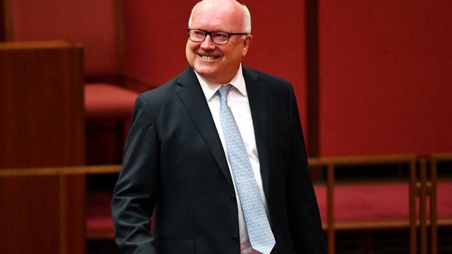 Former Attorney-General George Brandis after making his valedictory speech in the Senate chamber. Picture: AAP