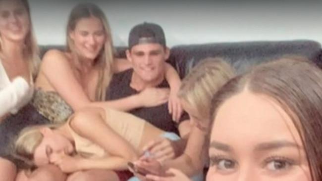 Nathan Cleary with his sister and her friends. Picture: Channel 9