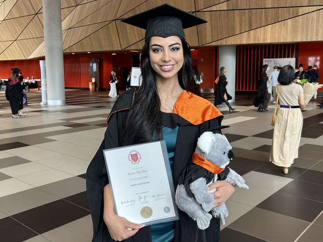 Loveleen Hayer graduates with a Bachelor of Speech Pathology from the Australian Catholic University on April 17, 2024. Picture: Brittany Busch