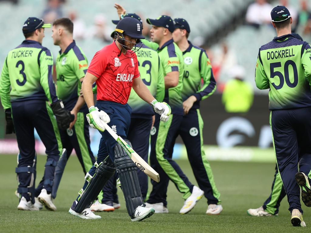 England captain Jos Buttler walks off the MCG after his duck. Picture: Robert Cianflone/Getty Images