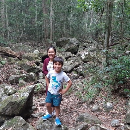 Gympie prep student Joshua Gailer, picture with mum Rosy, enjoyed a break from the books at Amamoor State Forest yesterday.