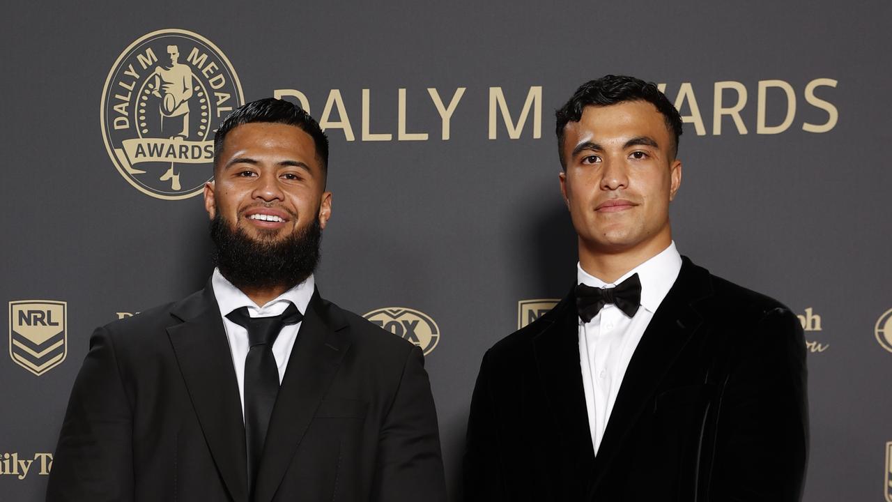 Payne Haas and Joseph Suaalii walked the red carpet together at the Dally Ms. Picture: Jonathan Ng