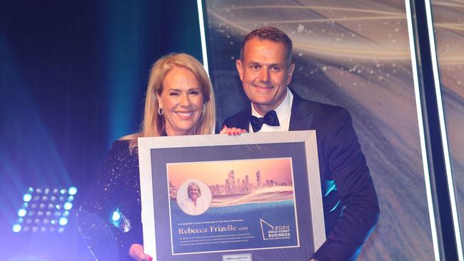 Rebecca Frizelle and Adam Twemlow at the Gold Coast Business Excellence Awards 2024 Gala for Gold Coast at Large. Picture, Portia Large.