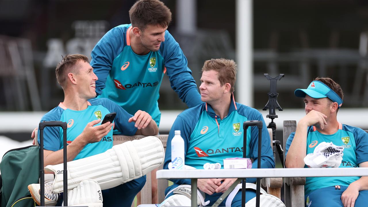 Marnus Labuschagne, Mitchell Marsh, Steve Smith and Marcus Harris. Photo by Ryan Pierse/Getty Images